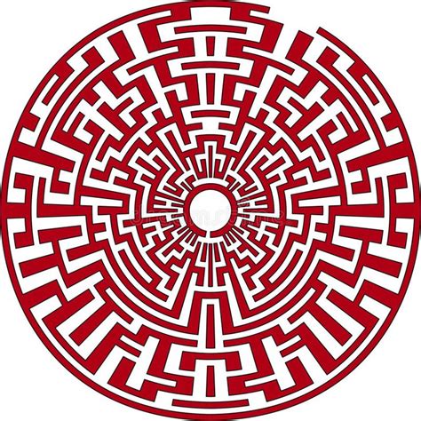 Round Maze Vector Illustration Red Round Labyrinth Aff Vector