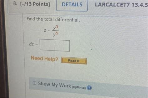 Solved Find The Total Differential Z Y5x3 Chegg