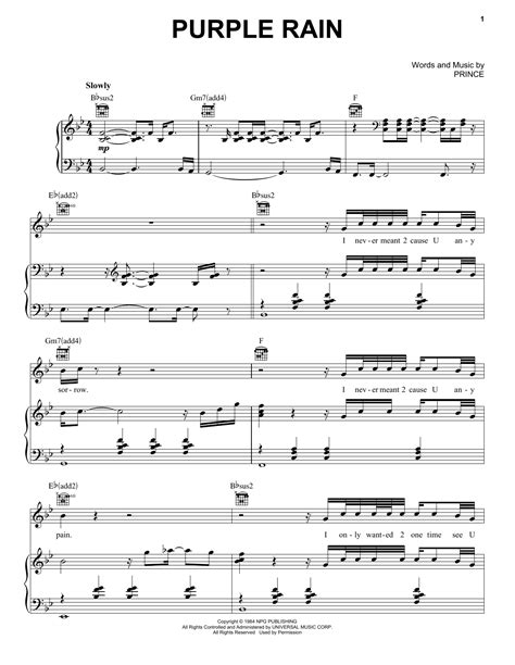 Purple Rain Sheet Music By Prince Piano Vocal And Guitar Right Hand Melody 59569