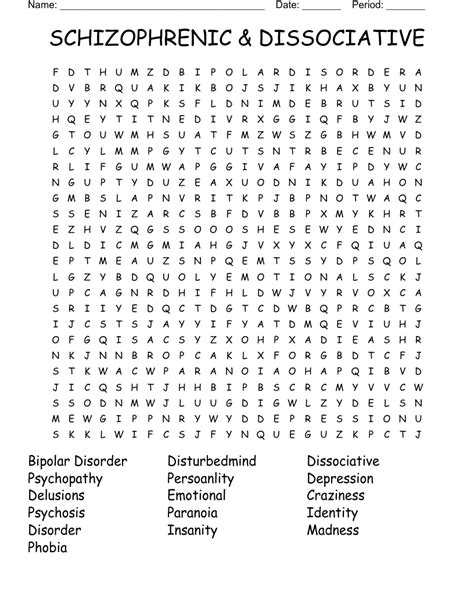 Schizophrenic Dissociative Word Search Wordmint