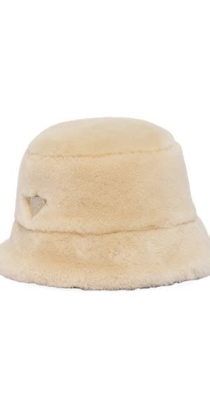 Prada Womens Shearling Bucket Hat