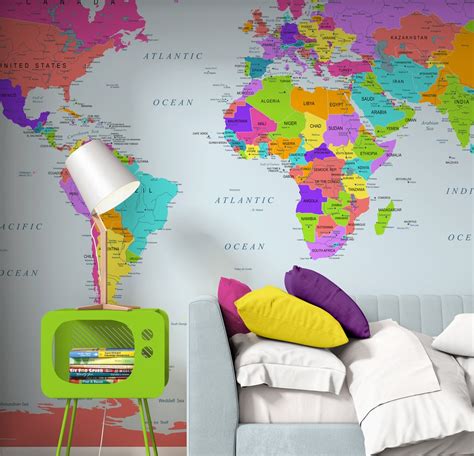 Customized Large World Map Wall Decal World Map Wallpaper World Map ...