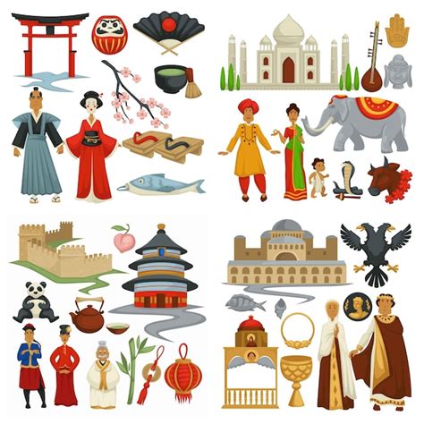 Premium Vector | Traveling culture and history china and japan india ...