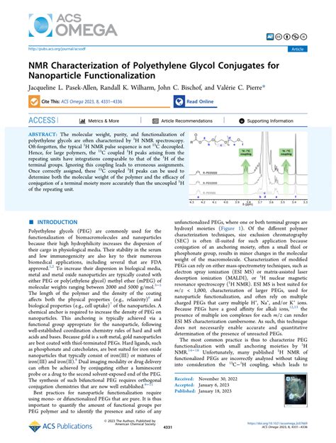 PDF NMR Characterization Of Polyethylene Glycol Conjugates For