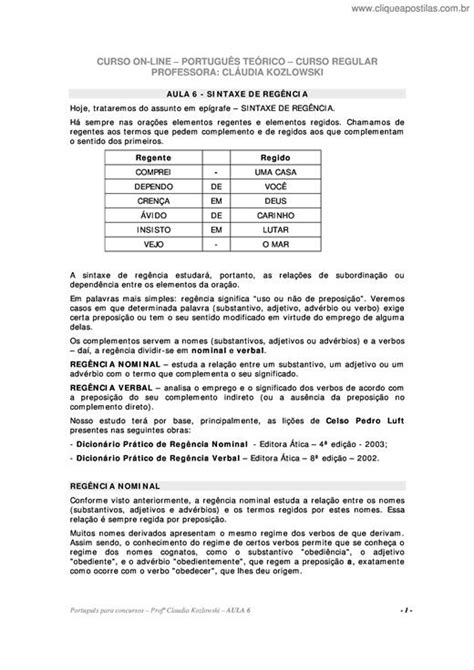 Clique Apostilas Sintaxe de Regência