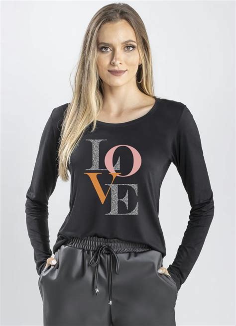 Blusa Manga Longa Estampa Preto Miss Peck