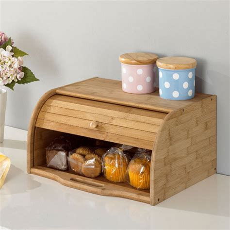 Natural Wooden Bamboo Bread Box With Lid For Kitchen Use Bread Box And Bread Bin Price