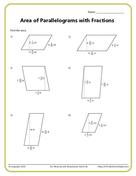 Area And Perimeter Of Parallelograms K12 Math Worksheets