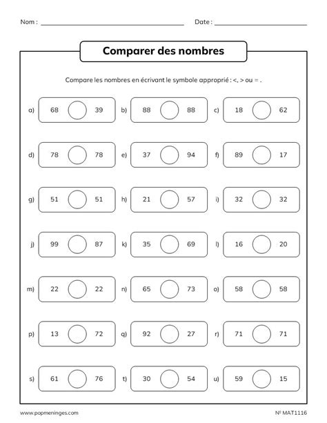 Comparer des nombres Inférieurs à 100 PopMéninges