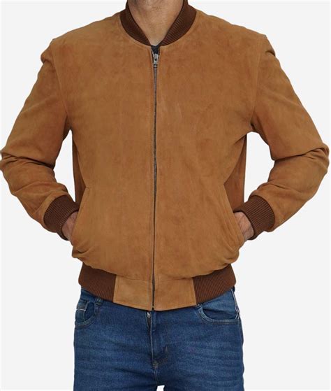 Mens Brown Bomber Leather Jacket Suede Leather