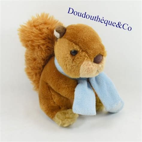 Peluche écureuil LASCAR beige écharpe bleue 18 cm SOS doudou