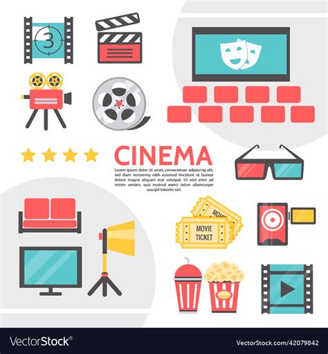 Flat Cinematography Icons Collection Royalty Free Vector