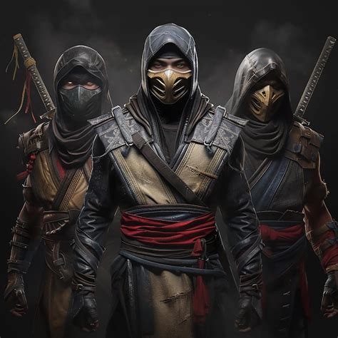 Premium Vector | Three main ninja characters of mortal kombat x