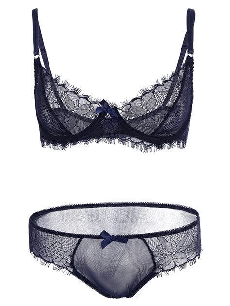 2018 Ultra Thin Transparent Bra Set In Blue 85c