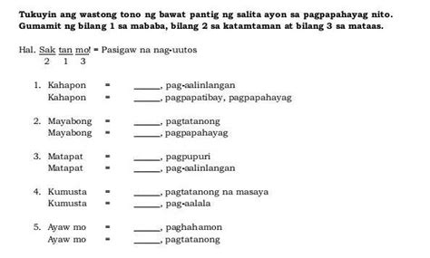 Tukuyin Ang Wastong Tono Ng Bawat Pantig Ng Mga Salita Batay Sa Layunin