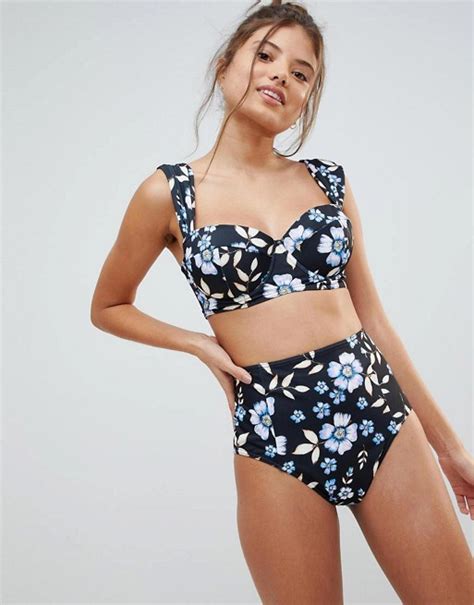 Asos Fuller Bust Exclusive Fallen Floral Print Longline Bikini Asos