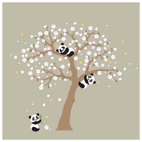 Panda And Cherry Blossom Tree Wall Decal Asian Wall Decals By