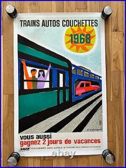 Affiche Ancienne Originale Trains Auto Couchettes G Georget