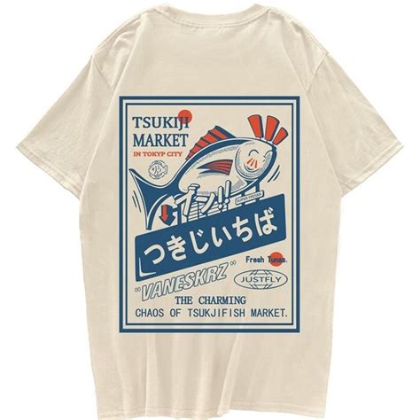 Hip Hop Streetwear Harajuku T Shirt Japanse Kanji Fish Print Mannen