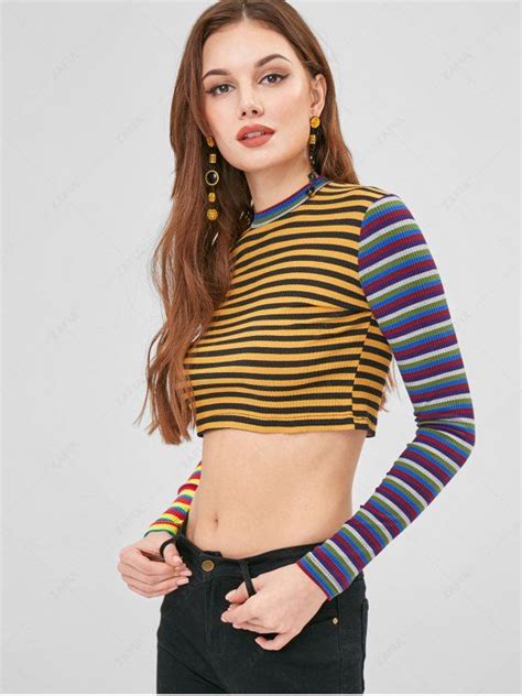 [25 Off] 2021 Colorful Striped Crop Top In Multi Zaful