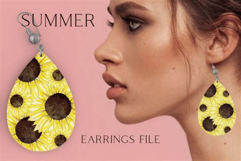 Sunflowers Earrings Sublimation Design Graphic By FlamingoArt