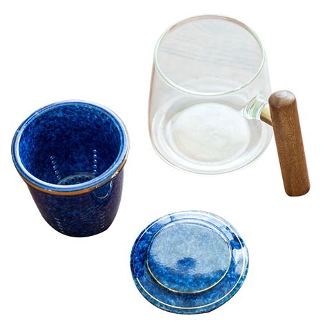 Ceramic Tea Cup With Infuser 1 Set 400ml Blue Tea Mugs With Lid And