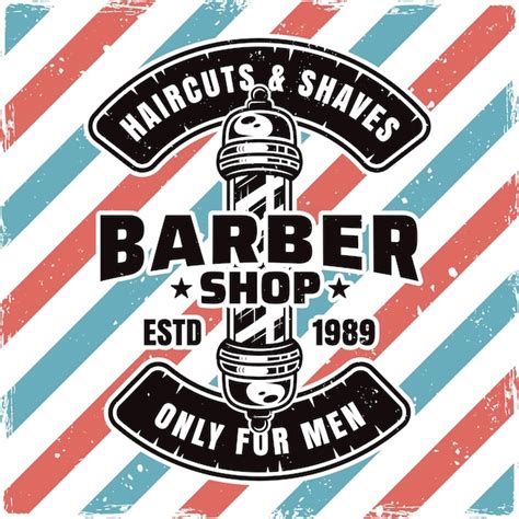 Barbershop Emblem Etikett Abzeichen Oder Logo Mit Barber Pole Und