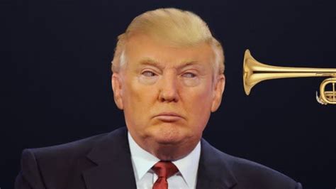 Ruffling Donald Trump's hair with a trumpet is oddly satisfying