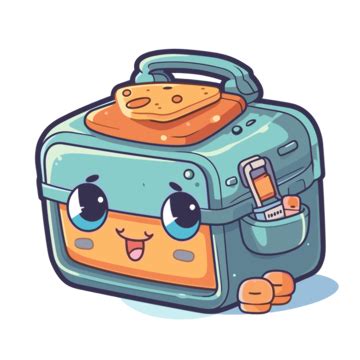 Cute Lunchbox Vector Sticker Clipart Cute Cartoon Type Toaster Set