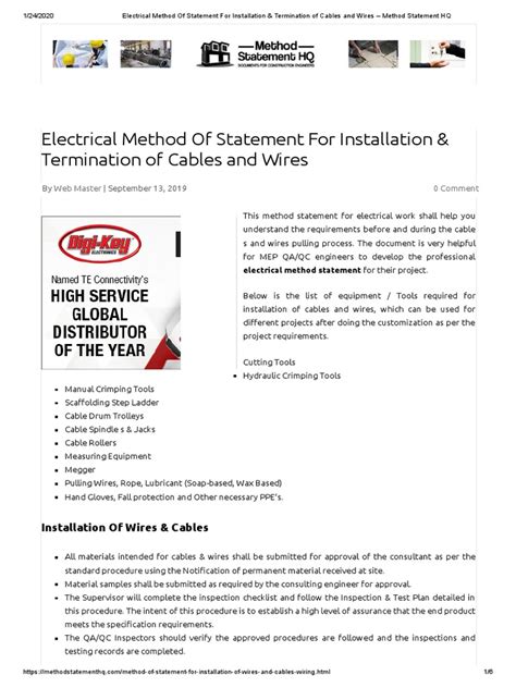 Electrical Method Of Statement For Installation And Termination Of Cables