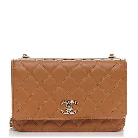 CHANEL Lambskin Quilted Trendy CC Wallet On Chain WOC Camel 186217