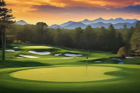 Panoramic View Of The Golf Course With Putting Green Golf Course With