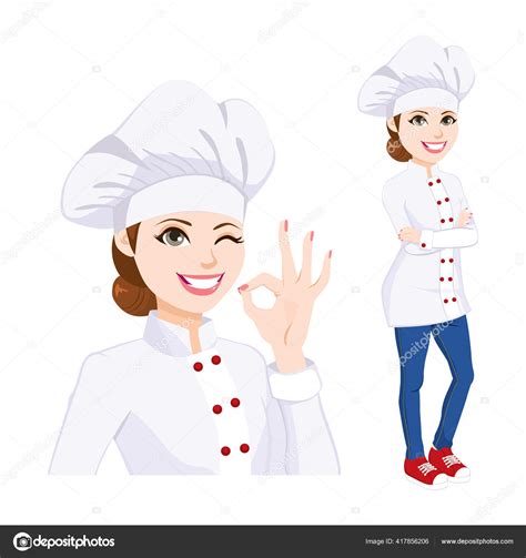 Young Confident Chef Woman Standing Uniform Winking One Eye Gesturing