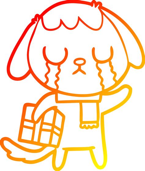 warm gradient line drawing cute cartoon dog crying 10502346 Vector Art ...