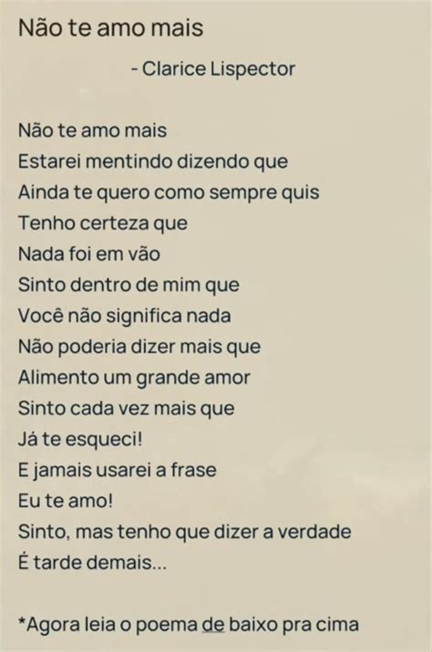 Poesia De Amor Clarice Lispector - Não te amo mais clarice lispector | Poemas de clarice lispector, Poesia ...