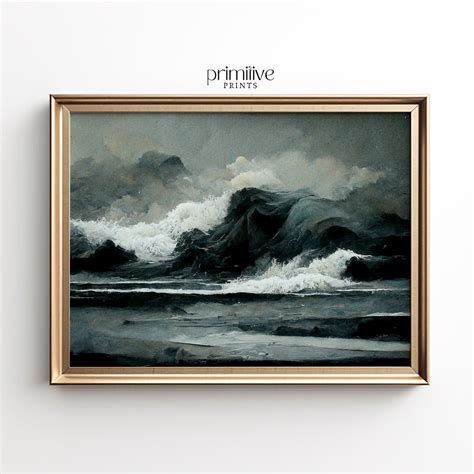 Ocean Waves Print, Dark Modern Wall Art, Moody Wall Decor, Nature ...