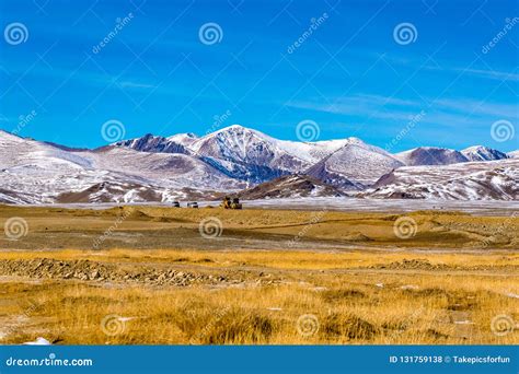 View of Beautiful Snow Mountain at the New Road Construction Site Stock ...