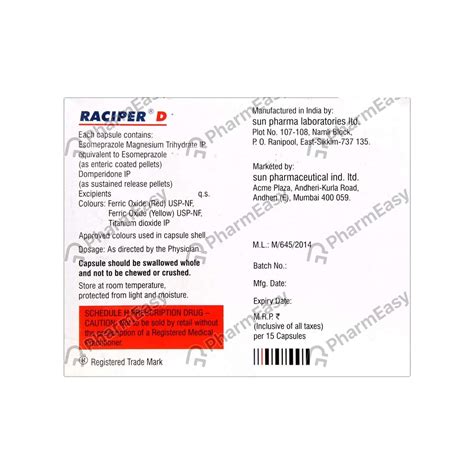 Raciper D Cap 15 S Uses Side Effects Dosage Composition Price