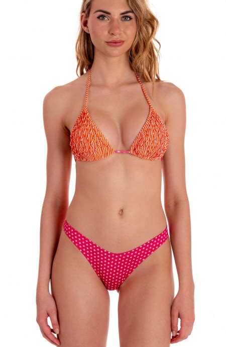 Bikini Triangolo Imbottito Slip Sgambato Goffrato Stelle E Strisce