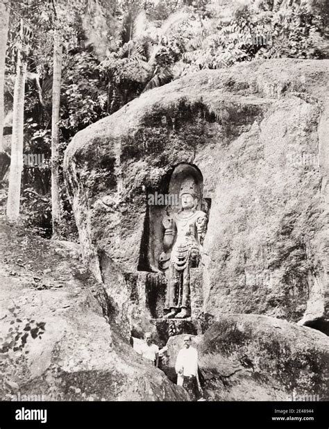 Vintage 19th century photograph: religigious rock carving, India Stock ...