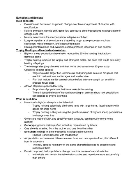 Wk Lectures Ecology Notes Evolution And Ecology Main Concepts