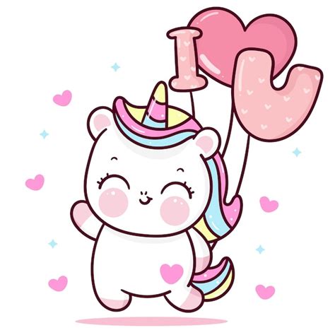 Dessin Anim Mignon Licorne Holiding Je T Aime Ballon Avec Coeur Saint