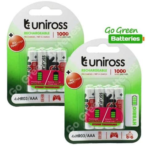 8 X Uniross Aaa Rechargeable Batteries 1000 Mah Nimh Ebay