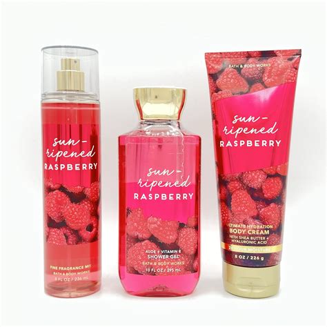 Bath And Body Works Sun Ripened Raspberry 8oz Fine Fragrance Mist 10oz Shower Gel And 8oz Body