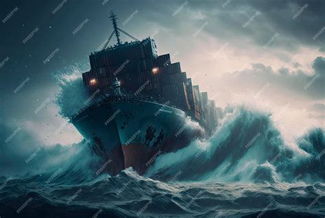 Premium AI Image | a cargo ship sinking in a storm with heavy winds and ...