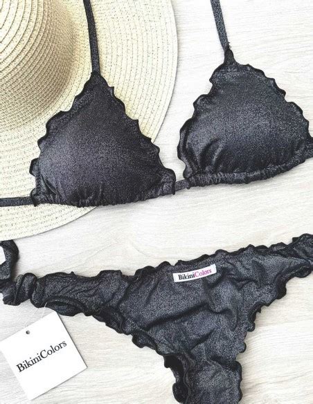 Bikini Triangolino Lurex Frou Frou Con Slip O Brasiliana Nero