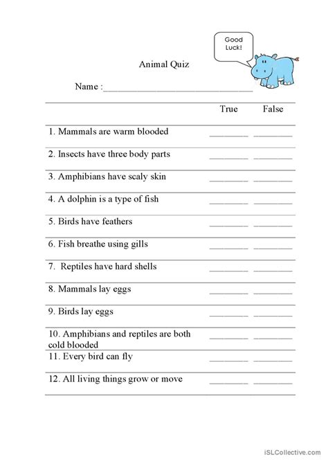 Animal Quiz English Esl Worksheets Pdf And Doc