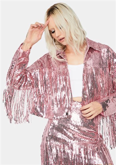 Sequin Fringe Jacket Pink Dolls Kill