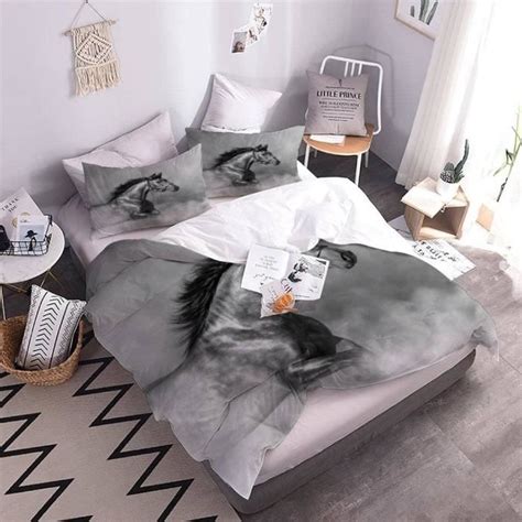 3D Microfibre Housse De Couette Cheval 240X260 Cm 2 Personnes 3 Pièces