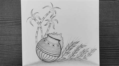 Easy Pongal Drawing // How To Draw Pongal Pot With Sugarcane // Kids ...